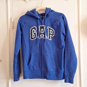 Blue hooded zipper sweater pockets Heather blue gap sweater soft plush